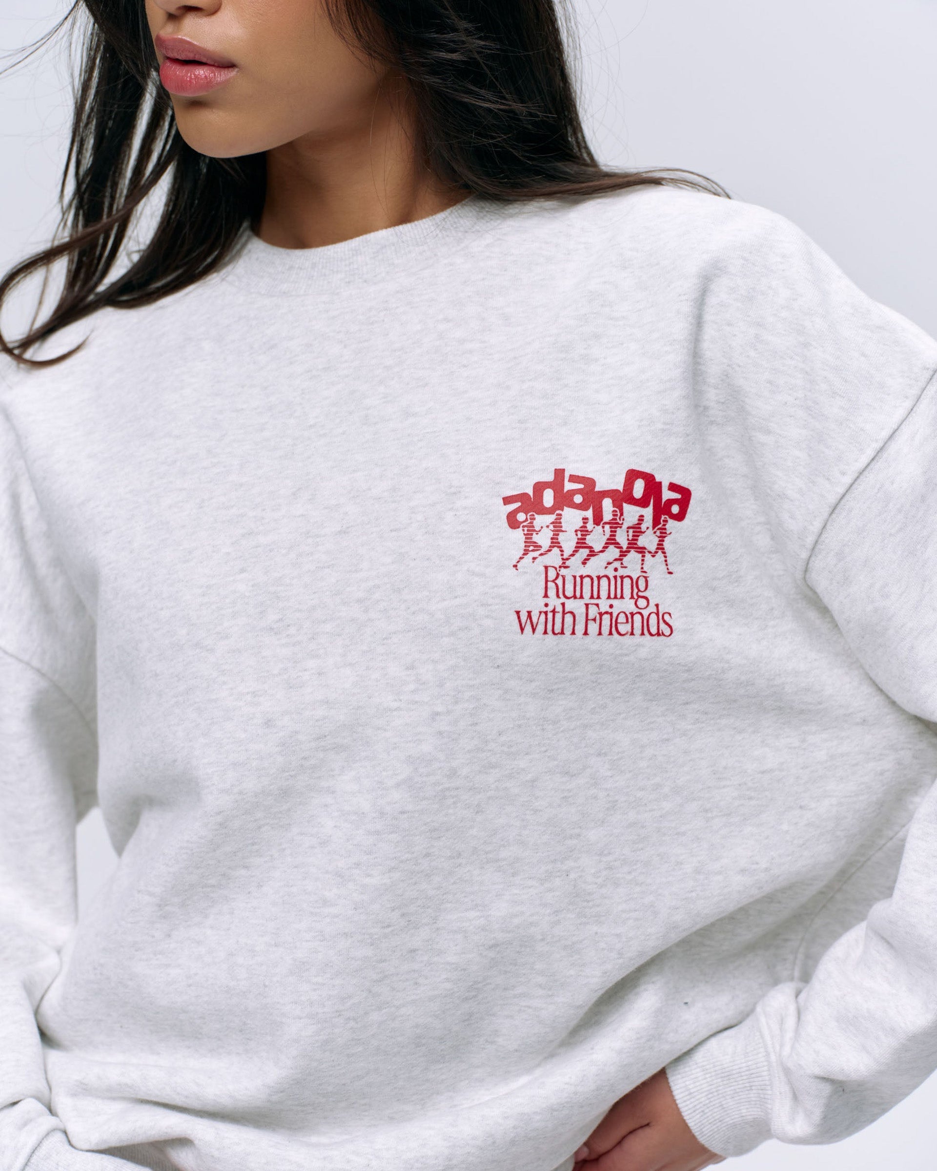 Runners Oversized Sweatshirt - Light Grey Melange/Classic Red