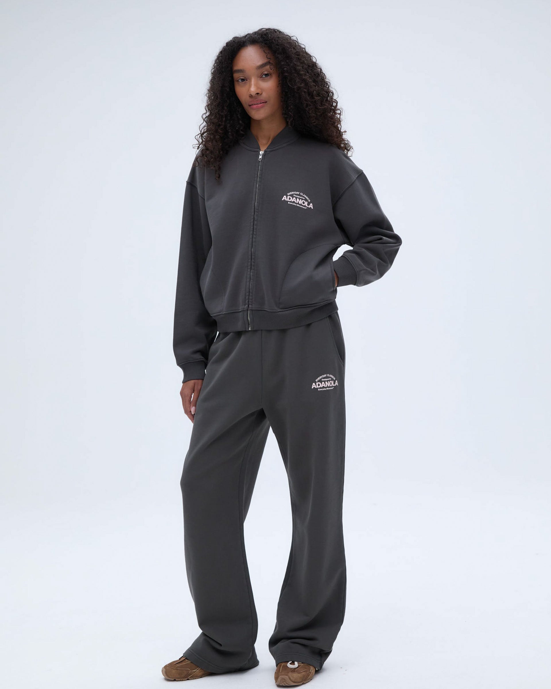 Classics Distressed Full Zip Sweatshirt - Charcoal Grey/Blush Pink