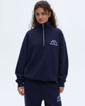 Campus Oversized Funnel Neck Zip Sweatshirt - Navy Blue/Powder Blue